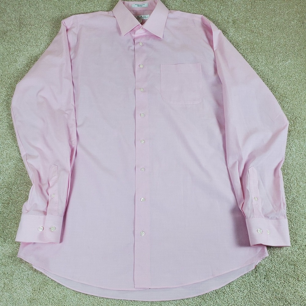 Enro Men's Shirt 17.5 38-39 Button Up Pink White Micro Pinstripe Long Sleeve